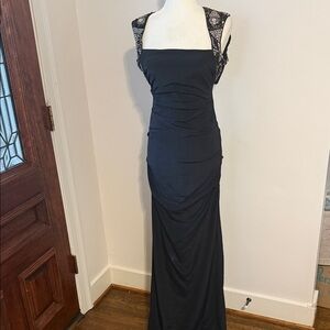 Nicole Miller Black Maxi Dress with Embellished Straps